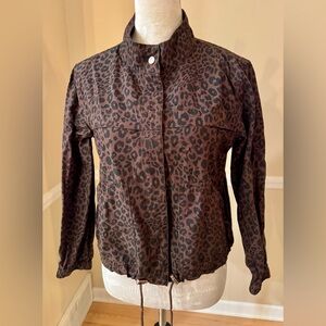 🐆 Sanctuary Leopard Print Jacket Brown w/ Black Utility Style Drawstring, Sz MP